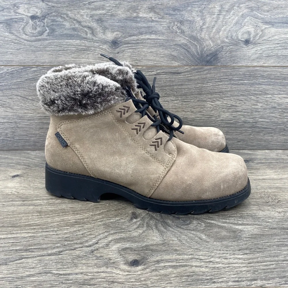 Sporto Waterproof Winter Boots Womens 8M Tan Suede Faux Fur Insulated Lace Up